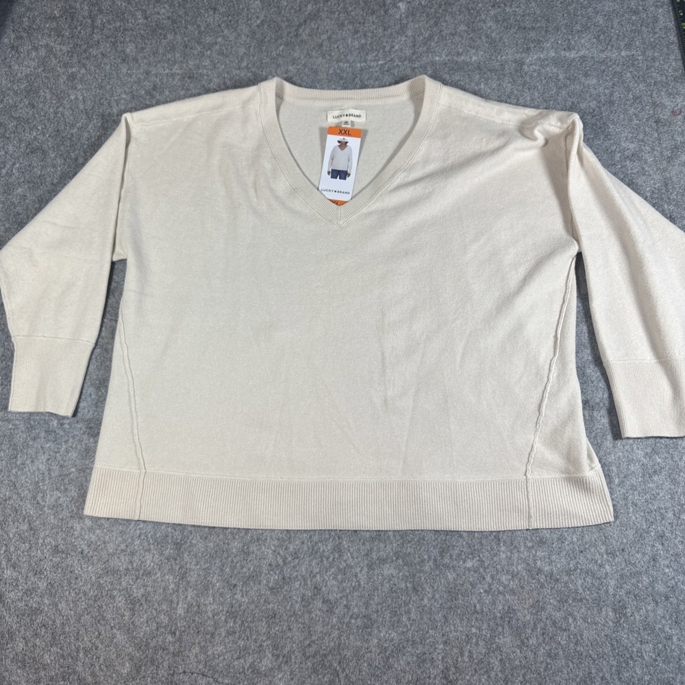 Lucky Brand Women's V-Neck Pullover Sweater‎ Natural Multi Soft Fabric Size XXL